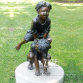 Modern life size metal bronze boys children playing sculpture